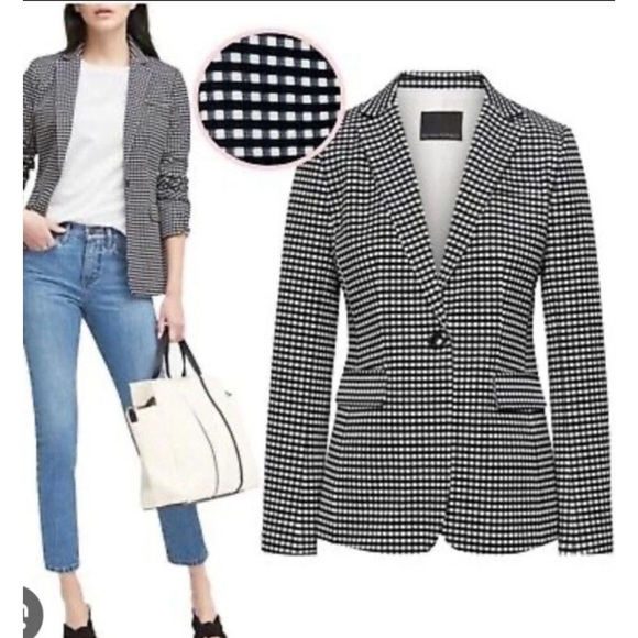 Banana Republic Black White Gingham Blazer Size 4 - Picture 2 of 8